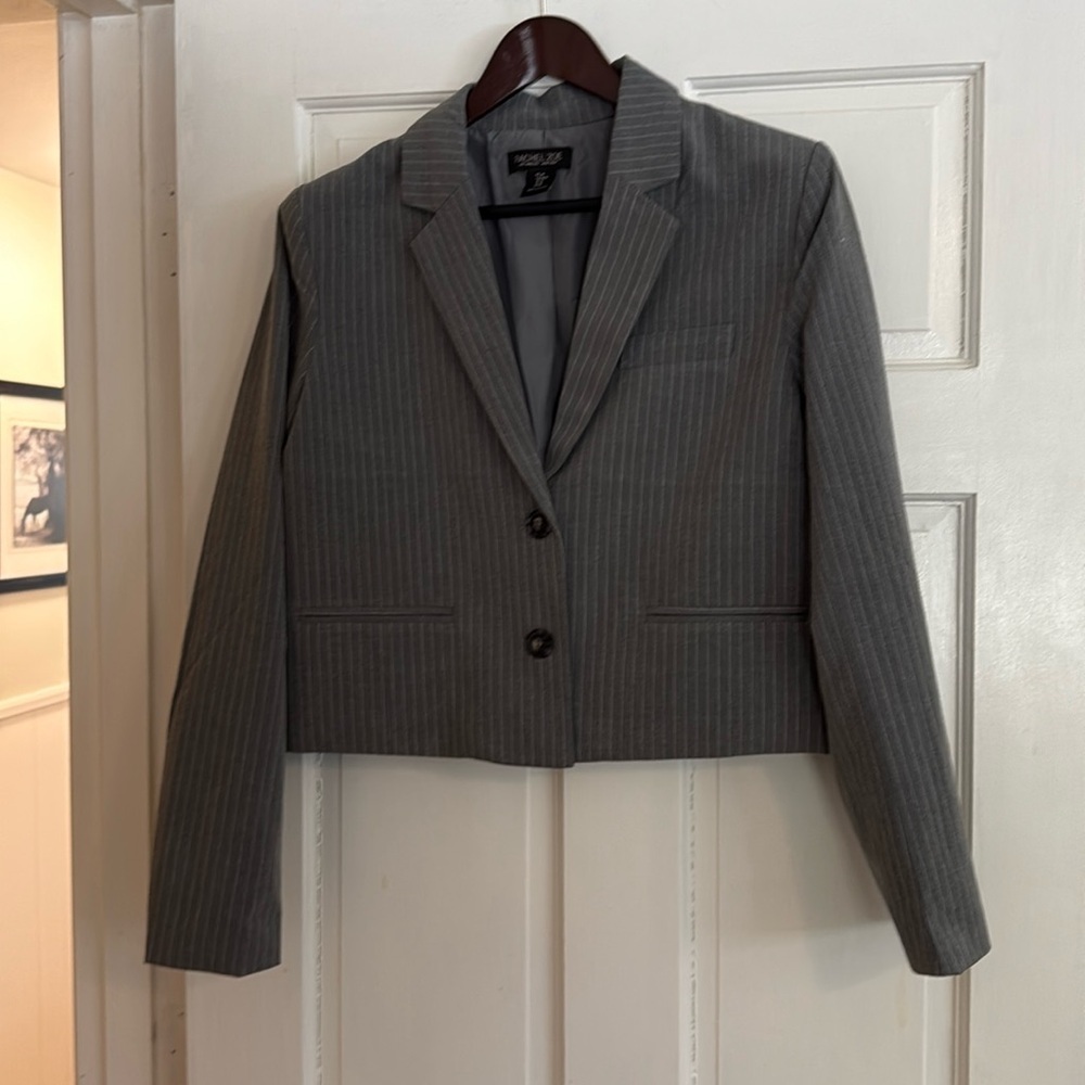 Women’s blazer, Rachel Zoe, pinstriped gray and white, new without tags